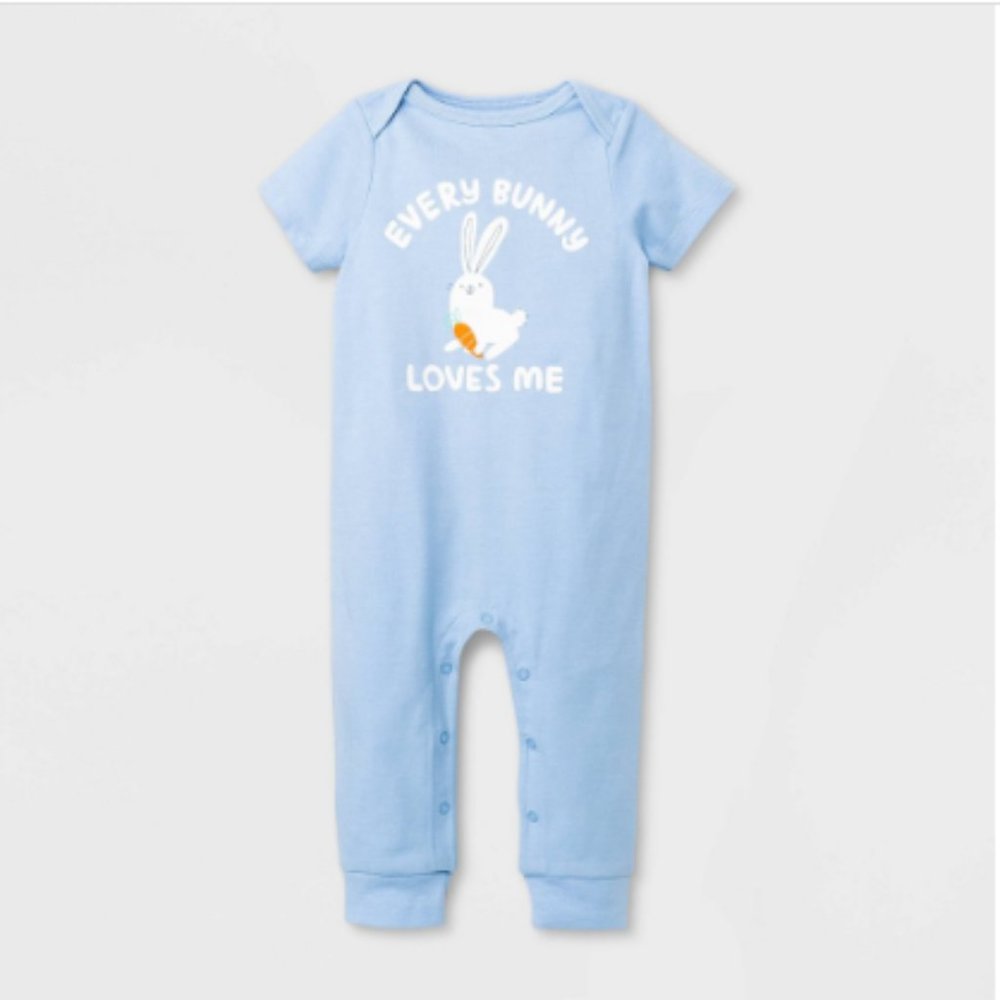 NEW Cat & Jack Baby Boys' Bunny Romper - Blue Size 12M